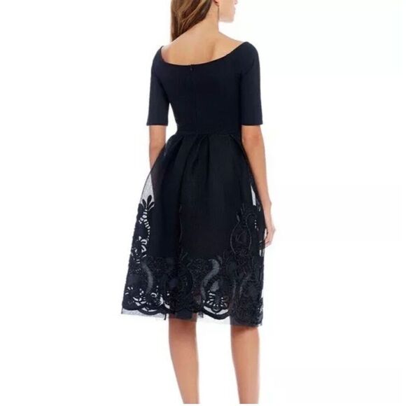 Gianni Bini Women's Off Shoulder Black Midi Cocktail Dress Size M New Tags - Picture 2 of 6